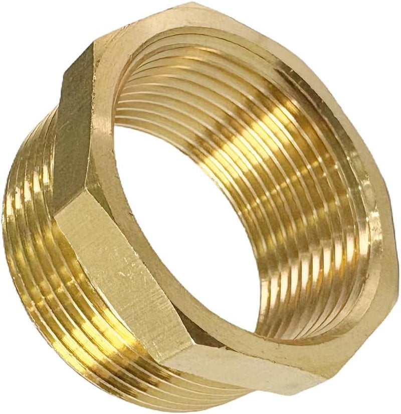 JENSWILL 1-1/2" NPT Male x 1-1/4" NPT Female Brass Reducer Hex Bushing Threaded Pipe Fitting Reducing Adapter Pack of 1 - Image 1